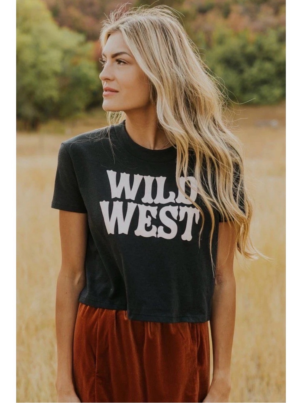 Wild West Black Crop T-Shirt Size XS